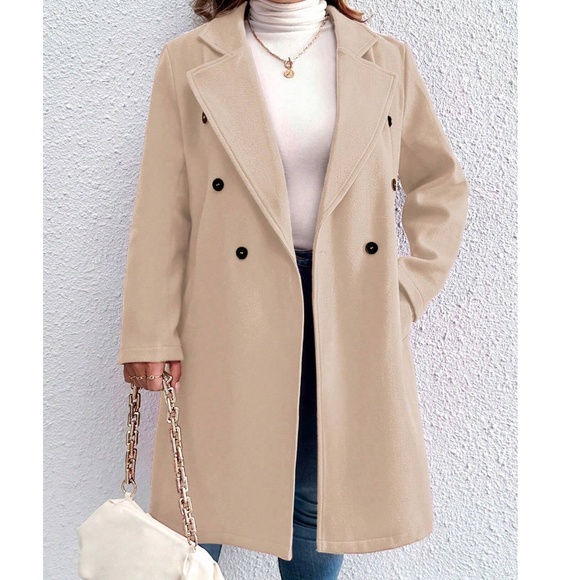 Plus Double Breasted Button up Pocket Jacket Coat - Picture 8 of 13